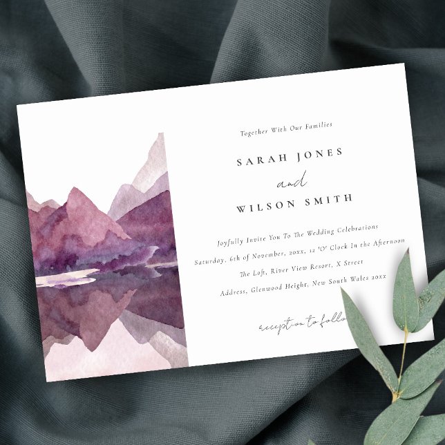 Invitation Purple Lilac Watercolor Mariage du lac Mountain (Créateur téléchargé)