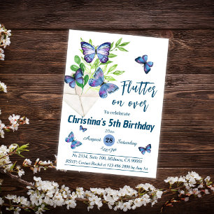 Invitation Purple lilas & papillon bleu thème 5e anniversaire