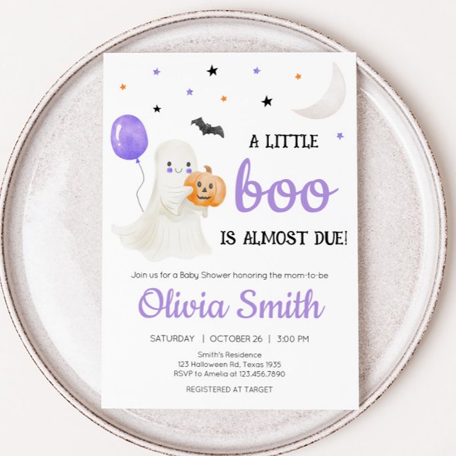 Invitation Purple Little Boo est presque dû Baby shower (A Little Boo Baby Shower Invitation )