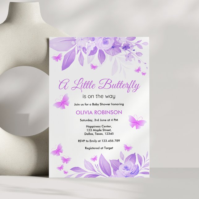 Invitation Purple Little Butterfly est sur le Baby shower Way (Purple Little Butterfly is on the Way Baby Shower Invitation )