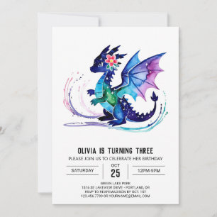 Invitation Purple Little Dragon Digital Girl Anniversaire