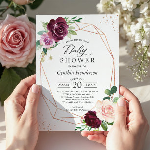 Invitation Purple Love Floral Rose Gold Confetti Baby shower