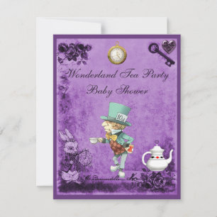 Invitation Purple Mad Hatter Wonderland Tea Party Baby shower