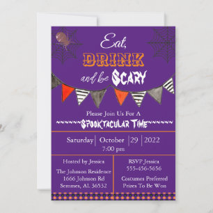 Invitation Purple Mangez Boire et soyez effrayant Halloween P