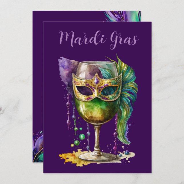 Invitation Purple Mardi Gras Mask  (Devant / Derrière)