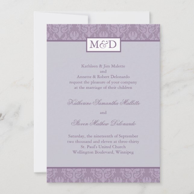 Invitation Purple Mariage damassé (Devant)