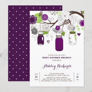 Invitation Purple Mason Jars Baby shower Floral Brunch