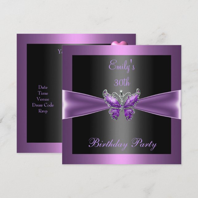 Invitation Purple Mauve Black Butterfly 30e fête d'anniversai (Devant / Derrière)