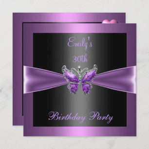 Invitation Purple Mauve Black Butterfly 30e fête d'anniversai