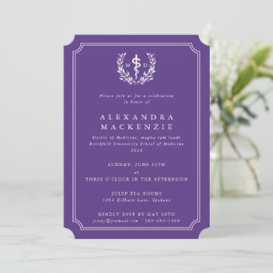 Invitation Purple MD Asclepius + Laurel Wreath Graduation