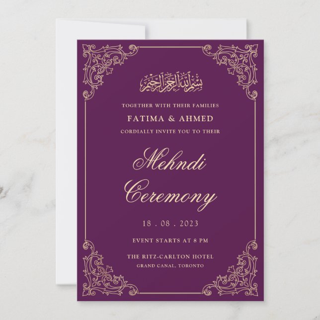 Invitation Purple Mehndi Henna Mariage musulman islamique (Devant)