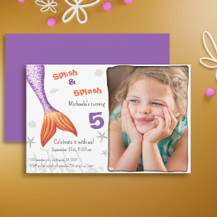Invitation Purple Mermaid Tail Splash Summer Girl Anniversair