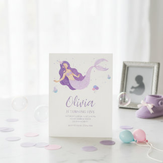Invitation Purple Mermaid Under The Sea Baby Shower