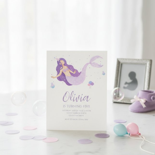 Invitation Purple Mermaid Under The Sea Baby Shower  (Créateur téléchargé)