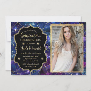 Invitation Purple Midnight Crystal Galaxy Quinceanera photo