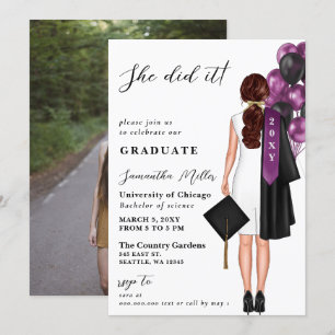 Invitation Purple Minimaliste Photo Elle L'A Fait Graduation
