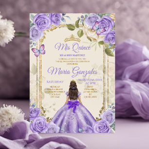 Invitation Purple Mis Quince 15 Anos Butterfly Gold Crown