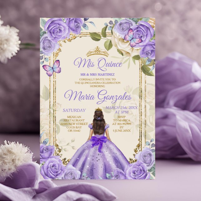 Invitation Purple Mis Quince 15 Anos Butterfly Gold Crown (Créateur téléchargé)
