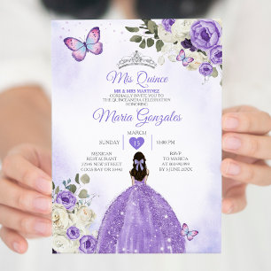 Invitation Purple Mis Quince Lavande 15 Anos Argent Couronne