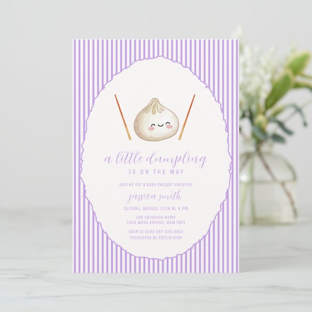 Invitation Purple Modern Girl Asian Dumpling Baby Shower  (Debout devant)