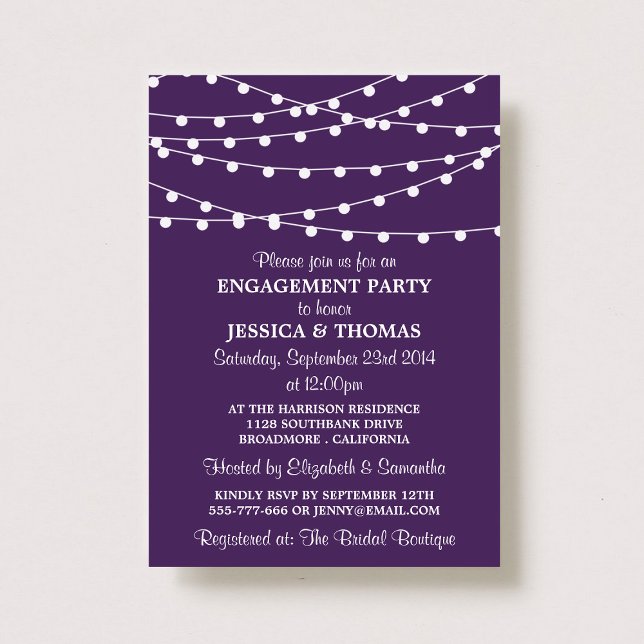 Invitation Purple moderne String Lights Partie d'engagement (Créateur téléchargé)