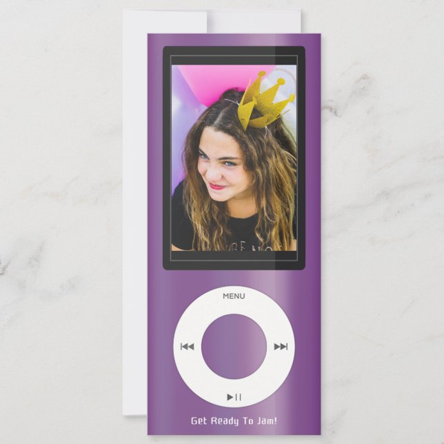 Invitation Purple MP3 Music Player Birthday (Devant)