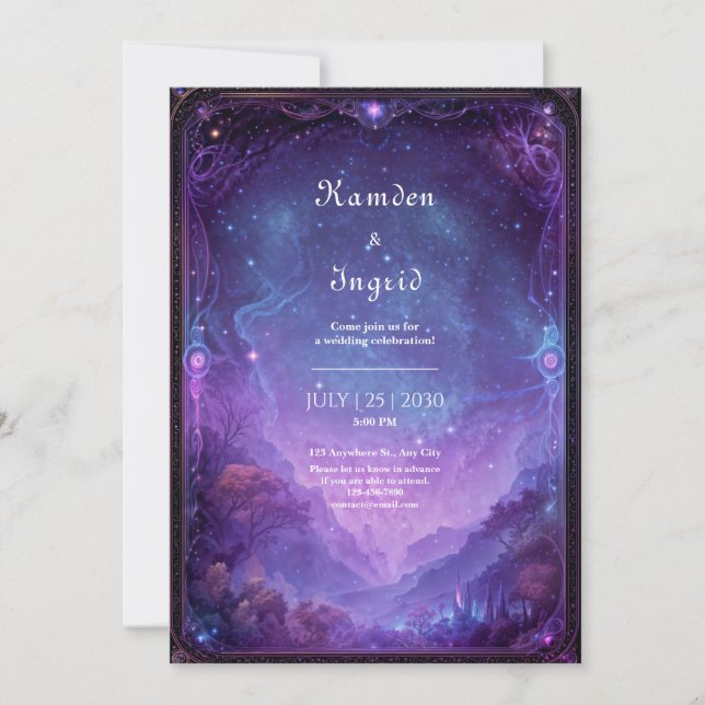 Invitation Purple Nebula Celestial Galaxy Vista Wedding (Devant)