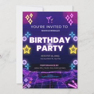 Invitation Purple Neon fête d'anniversaire