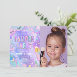 Invitation Purple Neon Glow Pamper Spa fête Anniversaire Phot