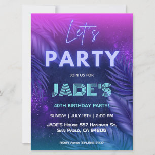Invitation Purple Neon Tropical Anniversaire