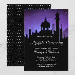 Invitation Purple Night Sky Arabian Nights Aqiqah