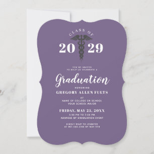 Invitation Purple Nurse RN Graduation Médicale Caduceus
