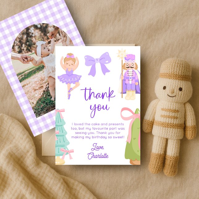 Invitation Purple Nutcracker Birthday Photo Thank You Card (Créateur téléchargé)