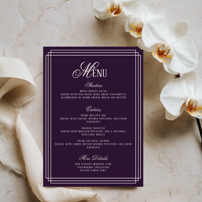 Invitation Purple Old Money Wedding Menu Card (Créateur téléchargé)