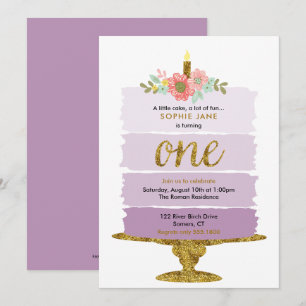 Invitation Purple Ombre Gâteau premier anniversaire Invitatio