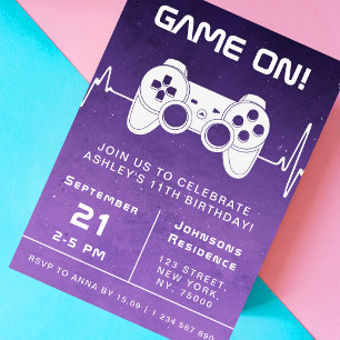Invitation Purple Ombre jeu vidéo Gamer Anniversaire de enfan