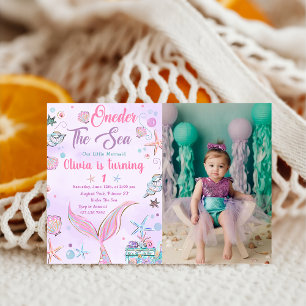 Invitation Purple ONE der The Sea Mermaid Birthday Photo
