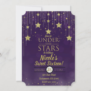 Invitation Purple & Or Under The Stars Starry Sweet 16
