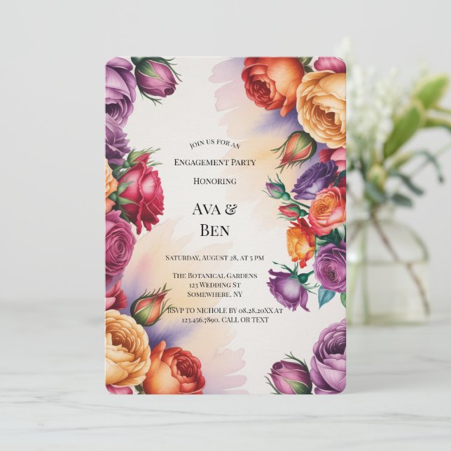 Invitation Purple Orange and Red Roses Engagement Party (Debout devant)