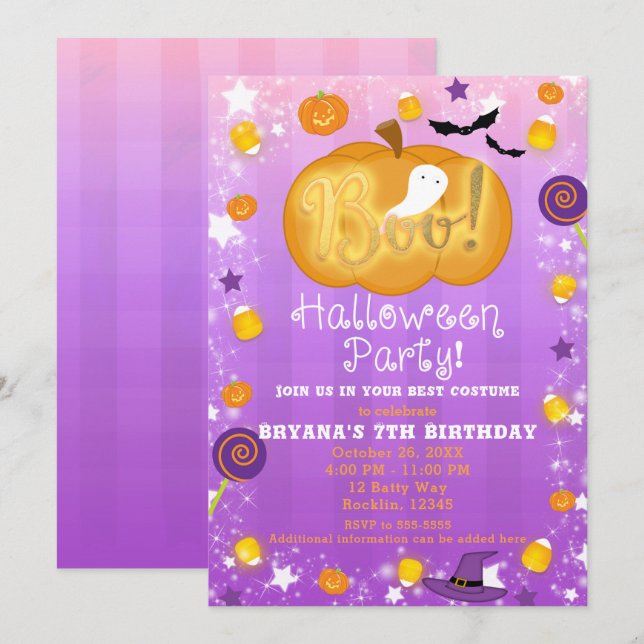 Invitation Purple & Orange Fun Whimsween Party (Devant / Derrière)