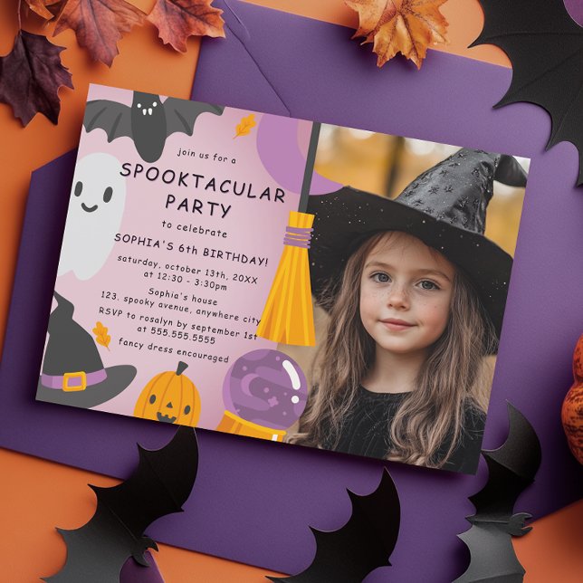 Invitation Purple Orange mignon Halloween Photo Anniversaire  (Créateur téléchargé)