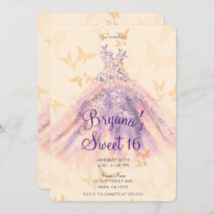 Invitation Purple Orange Papillon Danser Robe Douce 16 Partie