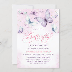 Invitation Purple Out Little Butterfly Baby Girl 1er annivers