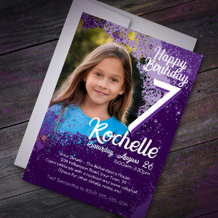 Invitation Purple Paint Splatter Photo 7e anniversaire Invita