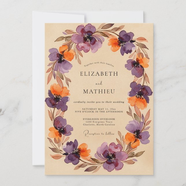 Invitation Purple Painterly Autumnal Wedding (Devant)