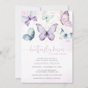 Invitation Purple Papillon Baisers Baby shower fille