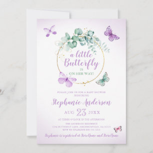 Invitation Purple Papillon Eucalyptus Baby Girl Douche Invit