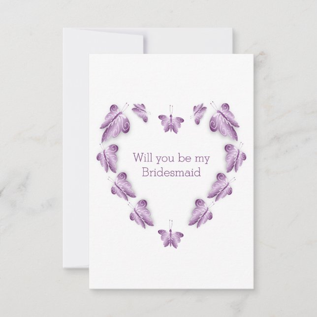 Invitation Purple Papillons Design Bridesmaid Demande (Devant)
