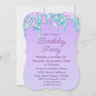 INVITATION PURPLE PARTIES SCINTILLANT DRIP ÉLÉGANTE INVITATIO