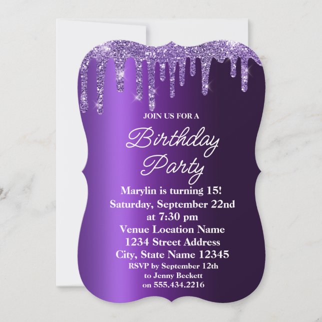 INVITATION PURPLE PARTIES SCINTILLANT DRIP ÉLÉGANTE INVITATIO (Devant)